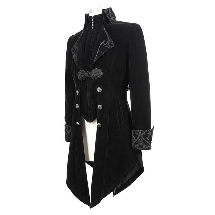 Western Fashion Gothic Embroidered Collar Black Men Velveteen Tuxedo Male Gothic Outfits, Gothic Tuxedo, Steampunk Coat, Steampunk Black, Black Coat Men, Gothic Medieval, Mode Steampunk, Rock Style Clothing, Black Trench Coat