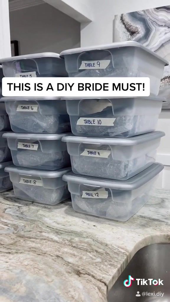 plastic containers stacked on top of each other with the words this is a diy bride must