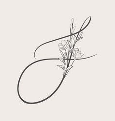 the letter e is made up of flowers and vines with an elegant line art style