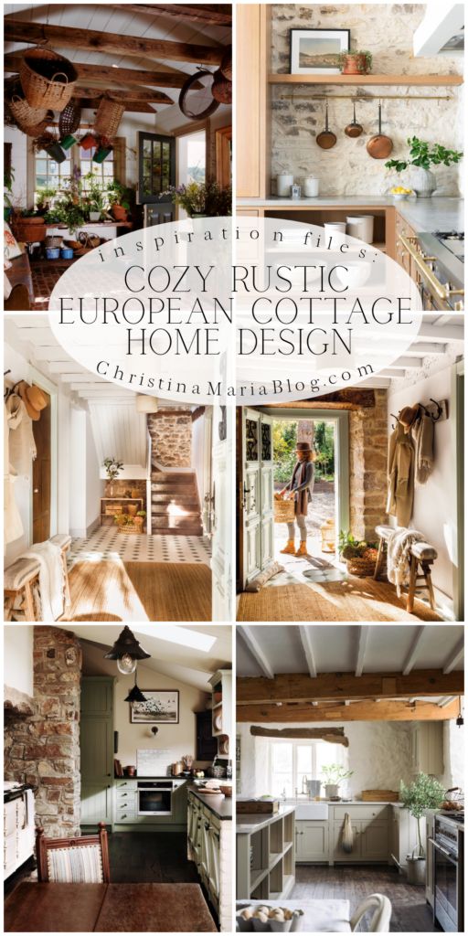 a collage of photos with the words european cottage and home design written in white