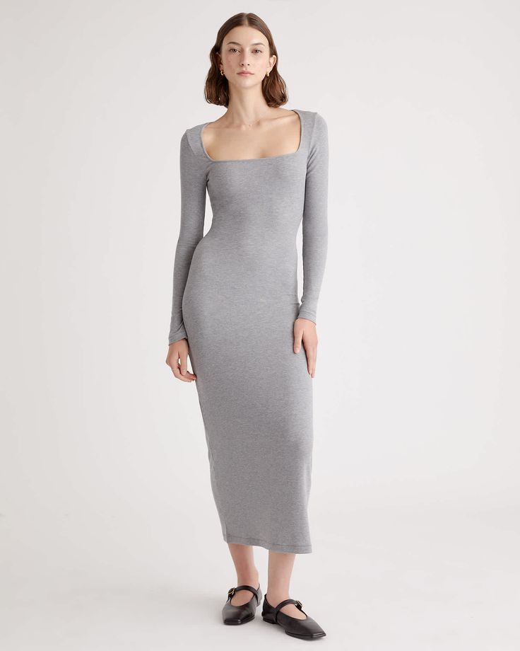 Tencel Rib Knit Long Sleeve Square Neck Dress Long Sleeve Square Neck Dress, Tencel Fabric, Cashmere Dress, Square Neck Dress, Got To Be, Knit Long Sleeve, Just Run, Long Sleeve Maxi, Midi Length Dress