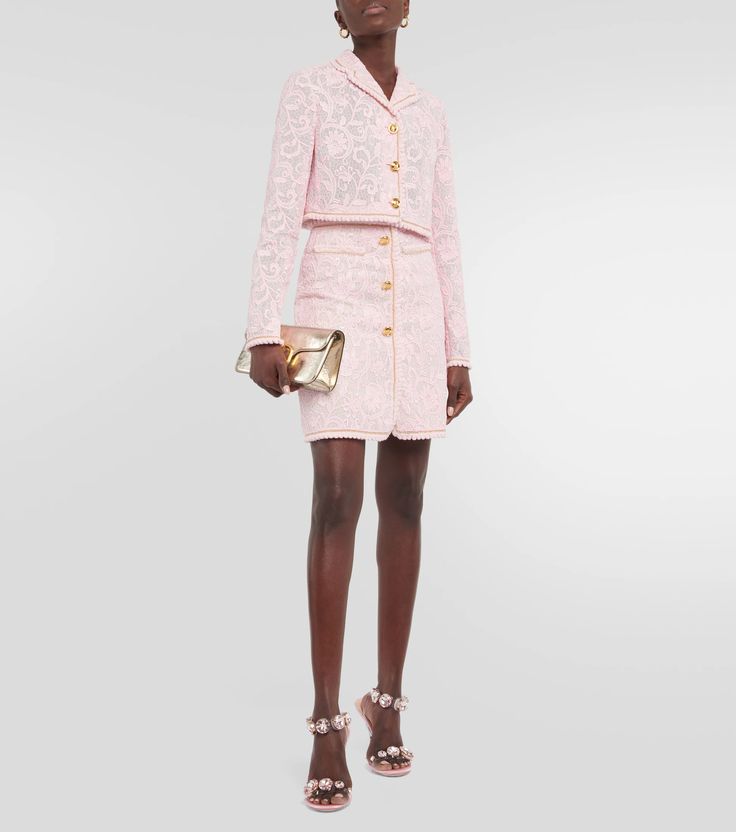 Lace Miniskirt in Pink - Giambattista Valli | Mytheresa Metallic Skirt, Lace Jacket, Embellished Sandals, Giambattista Valli, Pink Skirt, Color Name, Net A Porter, Floral Lace, Pink Floral