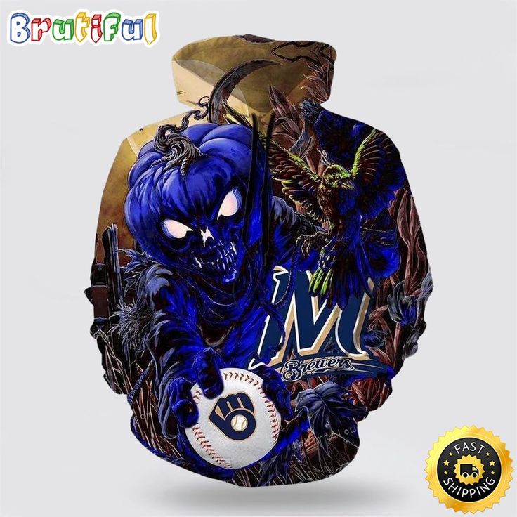 “ Milwaukee Brewers Pumpkin Halloween 3D Hoodie Unique 3D designs, with many themes for you to choose from: Festivals, animals, people. Our product will include 5 types: Hoodie, Zip Hoodie, T-Shirts, Sweatshirts, and Bomber Jackets suitable for all seasons of the year. All products are made to order and proudly printed with the best printing technology or print-to-garment process available. Our high-quality build with attention to detail ensures it will never fade, crack or peel. Please ch Blue Hooded Halloween Hoodie, Blue Halloween Hoodie, Halloween Hoodies, Blue Halloween, Hoodie Ideas, Halloween 3d, Dads Clothes, Halloween Day, Halloween Hoodie