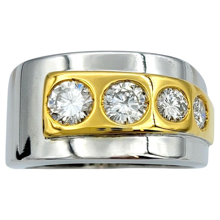 two tone gold and silver ring with three diamonds