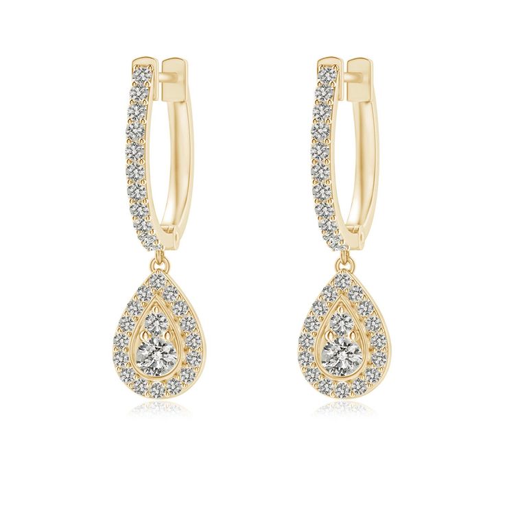 These 14k yellow gold diamond teardrop earrings are a classic and versatile pair. They are further accentuated with additional diamonds that are prong-set on the hinged hoops. Classic Teardrop Diamond Earrings With Accents, Timeless Gold Pear-shaped Diamond Earrings, Timeless Pear-shaped Gold Diamond Earrings, Timeless Brilliant Cut Teardrop Diamond Earrings, Timeless Teardrop Brilliant Cut Diamond Earrings, Formal 14k Gold Teardrop Huggie Earrings, Yellow Gold Drop Hoop Earrings For Anniversary, Gold Pear-shaped Diamond Earrings With Accents, Timeless Gold Diamond Drop Earrings