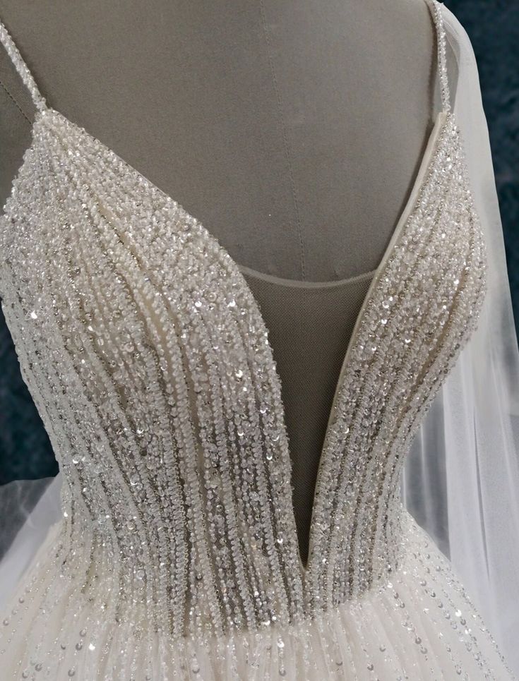 the back of a wedding dress with sequins on it