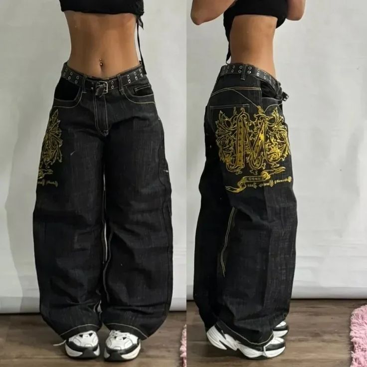 New American Harajuku Retro Y2K Oversized Loose Jeans Antarctic Fashion Wing Pattern New Gothic High Graphic Baggy Jeans, Laundry Shoot, Y2k Baggy Jeans, Y2k Harajuku, Streetwear Inspo, High Waisted Wide Leg Pants, Denim Decor, Streetwear Jeans, Shopping Clothes