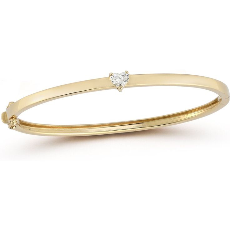 Sofer Jewelry - Heart Diamond Polished Bangle in 14K Yellow Gold Elegant Formal Bangle With Single Diamond, Timeless Formal Bangle With Single Diamond, Diamond Heart Bracelet With Brilliant Cut, Diamond Heart Cut Brilliant Bracelet, Diamond Heart Cut Bracelet With Brilliant Cut, Wedding Bangle With Single Diamond, Diamond Bangle With Single Diamond For Wedding, Single Diamond Bangle For Wedding, Formal Bangle With Single Diamond