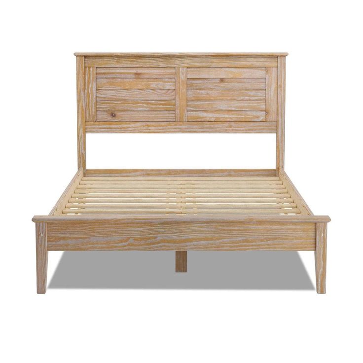 a wooden bed frame with no headboard and foot board on the bottom side, against a white background