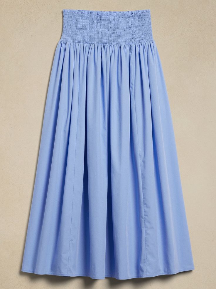 Smocked-Waist Poplin Maxi Skirt | Banana Republic Factory Flowy Tiered Skirt With Gathered Waist, Flowy Midi Skirt With Gathered Waist, Flowy Maxi Skirt With Gathered Waist For Daywear, Daywear Flared Maxi Skirt With Elastic Waistband, Relaxed Fit Midi Skirt For Daywear, Tiered Flowy Skirt With Gathered Waist, Voluminous Skirt Bottoms With Elastic Waistband For Daywear, Casual Daywear Maxi Skirt With Gathered Waist, Spring Flared Maxi Skirt With Gathered Waist