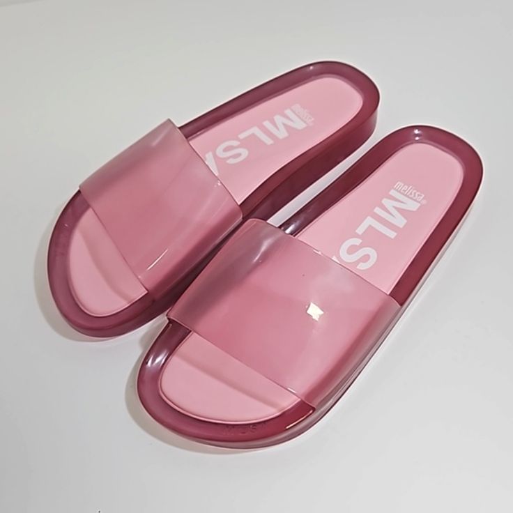 In New Condition No Major Flaws Well Cared For Women's Size 9 Melissa Pink Jelly Slide Beach Sandals. -Easy Slide On -Made In Brazil Pink Slide Jelly Sandals Casual Style, Pink Slide Jelly Sandals For Casual Wear, Casual Pink Slide Jelly Sandals, Summer Slip-on Slides With Translucent Outsole, Pink Slide Jelly Sandals For Summer, Pink Casual Jelly Sandals For The Beach, Casual Pink Jelly Sandals For The Beach, Pink Slide Jelly Sandals For Vacation, Trendy Jelly Sandals With Translucent Outsole For Beach