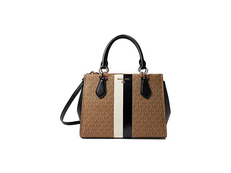 MICHAEL Michael Kors Marilyn Medium Satchel - Satchel Handbags : Husk Multi : The MICHAEL Michael Kors Marilyn Medium Satchel bag features a spacious design and is an optimal choice to keep your essentials handy. Leather construction. Zippered closure. Two top handles and a shoulder strap. Two zippered interior pockets. Two interior pockets. Allover printed design. Branding detail on the exterior. Polyester construction. Imported. Measurements: Bottom Width: 11 1 2 in Depth: 5 1 2 in Height: 8 1 Crossbody Bag In Coated Canvas With Handles, Coated Canvas Satchel With Detachable Handle, Coated Canvas Satchel Shoulder Bag, Coated Canvas Satchel With Top Carry Handle, White Satchel With Detachable Handle In Coated Canvas, Coated Canvas Crossbody Satchel With Zipper Closure, Top Handle Satchel With Detachable Strap In Coated Canvas, Coated Canvas Crossbody Satchel With Zipper, Top Handle Coated Canvas Satchel With Detachable Strap