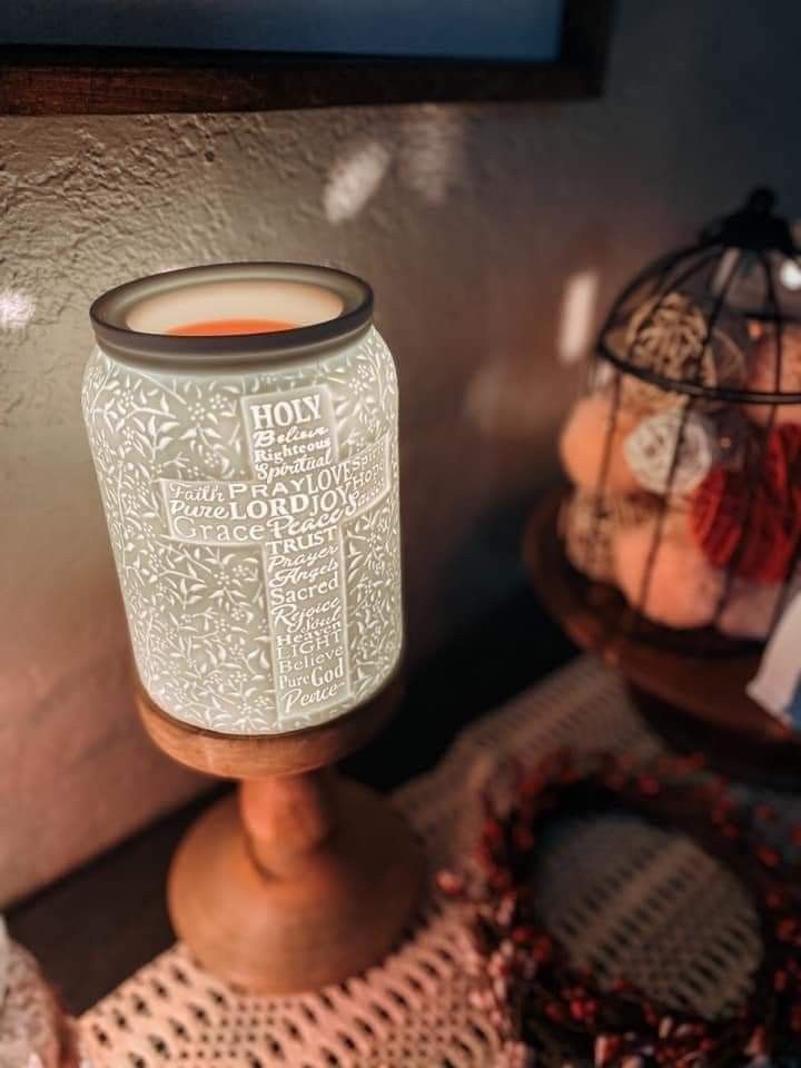 Trust in him, home decor, fragrance, scentsy, faith, glow, warmer, light, sleek Scentsy Wax Warmer, Scentsy Candles, Colored Light Bulbs, Selling Scentsy, Scentsy Warmers, Trust In Him, Scentsy Party, Scentsy Wax Bars, Electric Candles