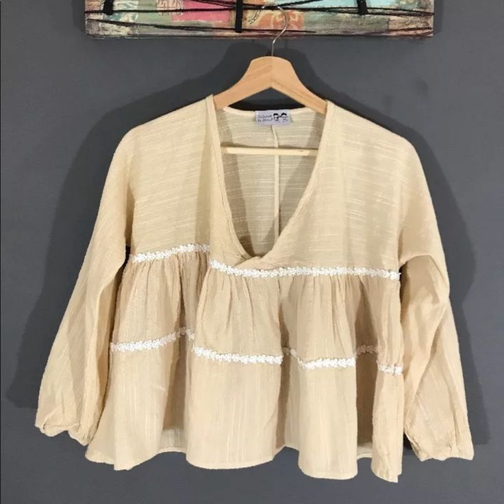 This Item Is Brand New Without Tag I'm Doing My Own Clothing Handmade (I Only Made 1-3 On Each Style Each Color) With Really Cute Style Puffy Sleeve Ruffled Tan Color With Only One Size Mannequin High 5'7" Bust 32.3" Waist 24" Hip 33.8" On This Top -Armpit To Armpit 21" Length 21.5" (Fit Size S/M) Summer Embroidered Long Sleeve Top With Lace Trim, Summer Long Sleeve Embroidered Top With Lace Trim, Spring Beige Embroidered Cotton Top, Summer Long Sleeve Embroidered Top For Brunch, Cream Tops With Embroidered Hem For Spring, Beige Cotton Tops With Embroidered Hem, Cream Top With Embroidered Hem For Spring, Beige Long Sleeve Embroidered Summer Top, Casual Long Sleeve Embroidered Top For Brunch