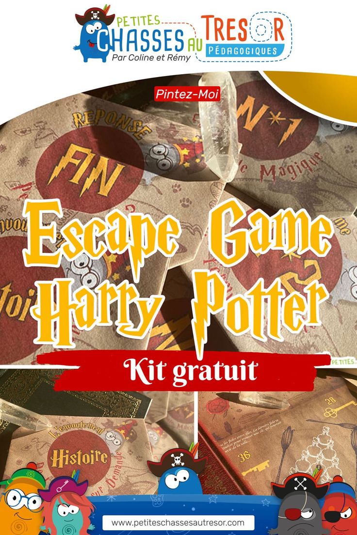 the escape game harry potter is on display in front of an advertisement for it's website