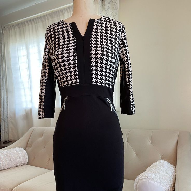 Never Worn. Great For Work Or Work Event Black And White Long Sleeve Dresses For Work, Bodycon Dress, Midi Dress, Black White, Womens Dresses, Black And White, Women Shopping, White, Black