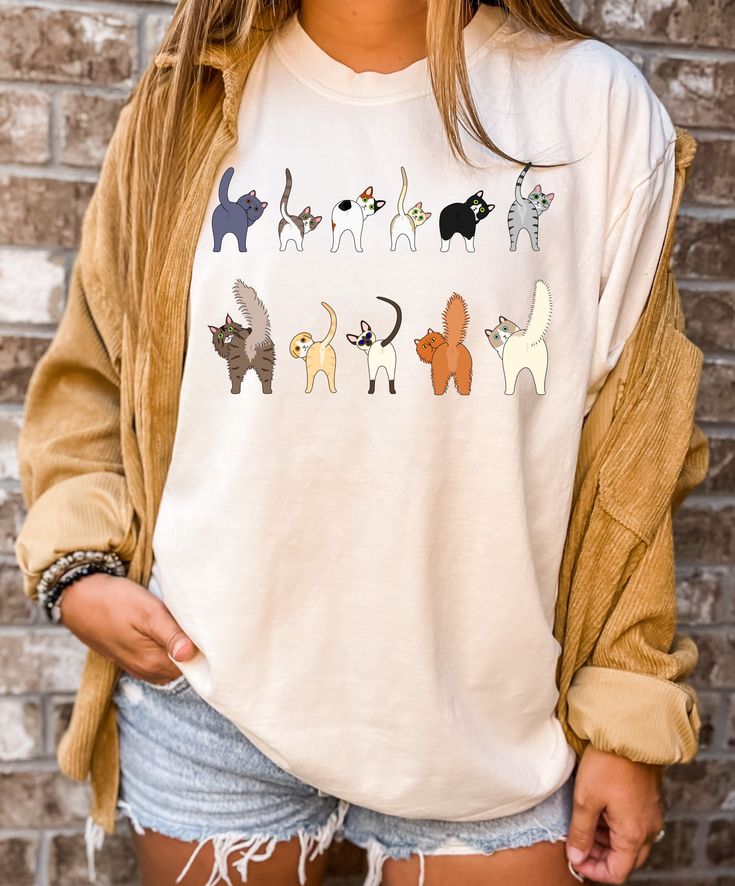 Comfort Colors Cat Tshirt,Cat Butt Theme shirt,Cat Crewneck Shirt,Cat Mom Gift,Cat Lover Gift, Cat Mama Shirt,Cat Tee,Cats' Back tshirt We design trendy sweatshirts that you can use in every important day of your life. We produce beautiful and quality designs that can be used in all kinds of activities that you will do with your family or friends. These designs will offer you and your environment a unique complement. We are very excited to bring you our high quality and soft, trendy sweatshirt. White Long Sleeve T-shirt With Cat Design, White Crew Neck Top With Cat Design, Cotton Crew Neck Top With Cat Print, Cute White Tops With Cat Design, Long Sleeve Cotton T-shirt With Cat Design, Crew Neck Cotton Shirt With Cat Design, White Relaxed Fit T-shirt With Cat Design, White Crew Neck Shirt With Cat Print, Cotton Crew Neck Shirt With Cat Design