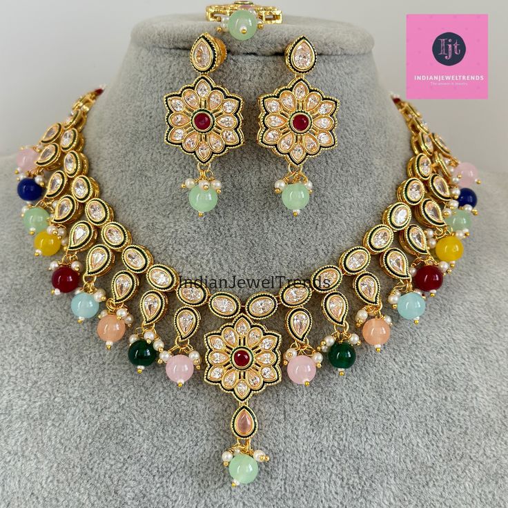 Multi Kundan Necklace Set, Pearl Kundan Choker, Bollywood Jewelry, Indian Pakistani jewelry for wedding Kundan Necklace Set/ Kundan Choker/ Bollywood Jewelry/ Indian jewelry/ Pakistani necklace/ Punjabi necklace/bridal necklace/Indian wedding Antique Meenakari Necklace With Gold Plating Regular Size And Adjustable Handmade Design Antique Necklace Set This is 100% Handmade jewelry. So the color, shades, and texture displayed may vary slightly from the actual product due to digital image limitatio Gold Multi-stone Kundan Necklace For Wedding, Multicolor Intricate Design Necklace For Wedding, Multicolor Intricate Design Wedding Necklace, Wedding Multicolor Intricate Design Necklace, Multicolor Intricate Wedding Necklace, Bollywood Style Kundan Wedding Necklace With Multi-stones, Wedding Kundan Necklace With Multi-stone, Kundan Multi-stone Necklace For Wedding, Multicolor Multi-stone Kundan Necklace For Wedding