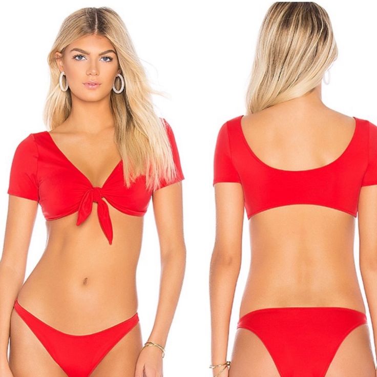 Solid & Striped Bikini Top Size Xs Nwt Ties In The Front Red Short Sleeve Swimwear, Red Fitted Short Sleeve Swimwear, Red Short Sleeve Swimwear For Beach, Red Short Sleeve Swimwear For The Beach, Solid & Striped, Swim Top, Womens Swim, Swimming, Red