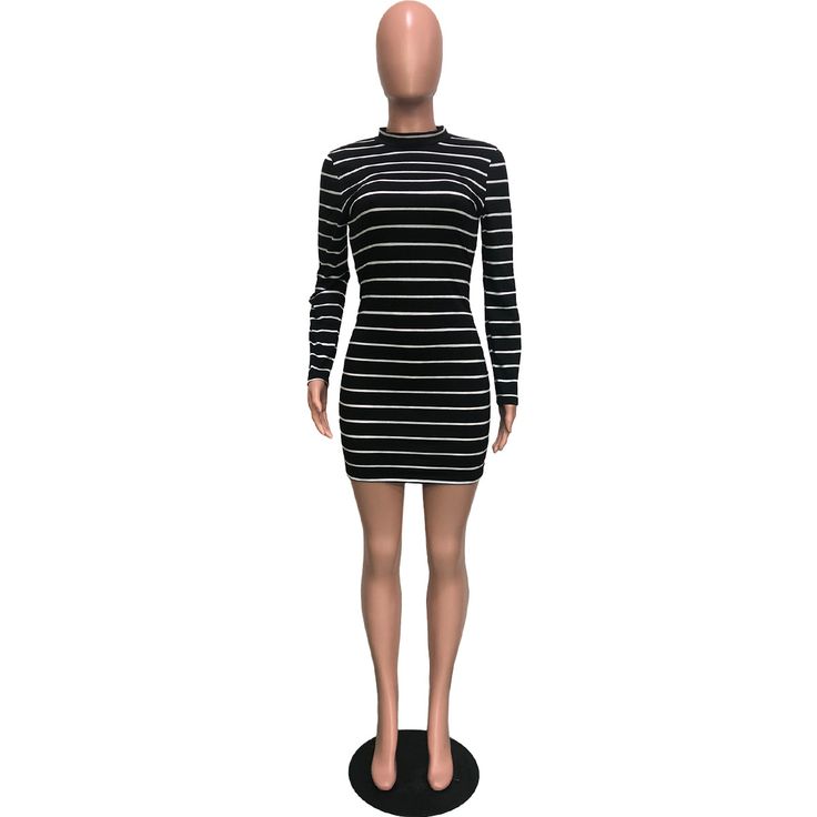 Casual Striped Printed Long Sleeve Bodycon Dress Striped Long Sleeve Fitted Mini Dress, Striped Fitted Long Sleeve Mini Dress, Fitted Striped Mini Dress With Long Sleeves, Striped Fitted Mini Dress With Long Sleeves, Striped Bodycon Mini Dress, Chic Striped Stretch Bodycon Dress, Striped Bodycon Knee-length Mini Dress, Chic Striped Stretch Mini Dress, Striped Stretch Knee-length Dresses