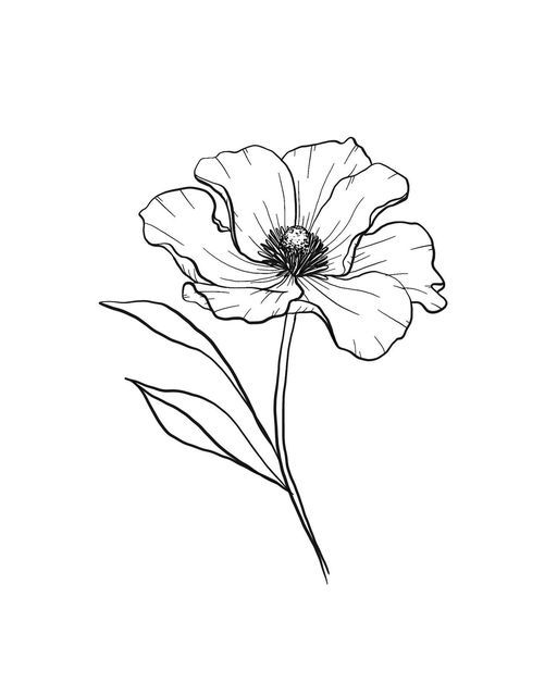 a black and white drawing of a flower