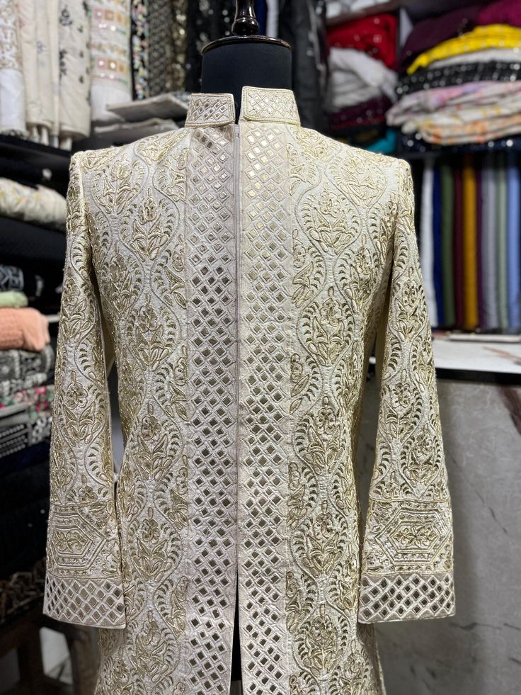 * 3 Piece Ivory :-Kurta, Pant  and Sherwani  *Fabric: %100 Silk  , Thick, Warm, Comfortable, Breathable, Softer, Satin Feeling *Center Hide Button Sherwani  With Zipper Fly Pants *This Suit Has A 6" Drop Which Is The Difference Between The Size Of The Sherwani & Pants. For Example, A 40r Jacket Includes A 34W Pant *Dry Clean Only Important Note: All Our Products Are Made To Order ! Please Contact Us For Perfect Fitting Suit. .Full Lining  Sherwani With Padding *We are proud to offer a wide range Siddharth Malhotra Wedding, Ivory Sherwani, Mens Wedding Suits, Siddharth Malhotra, Business Wear, Wedding Suits Men, Fine Fabric, Wedding Men, Wedding Suits