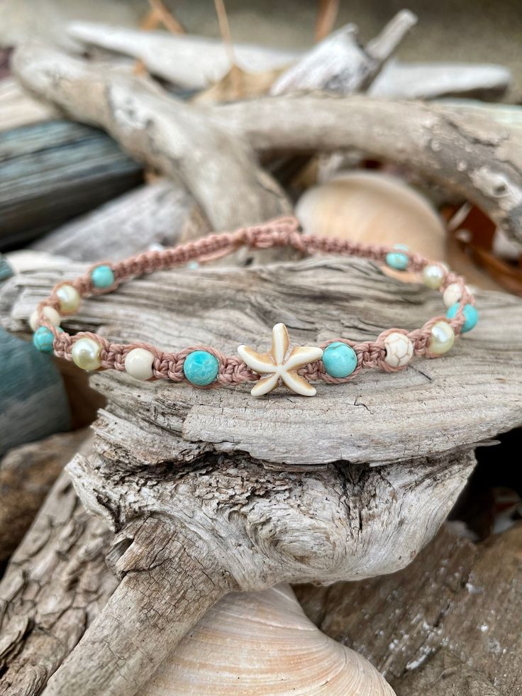 Turquoise Friendship Bracelets For Summer Festival, Turquoise Friendship Bracelets For Summer, Turquoise Summer Friendship Bracelets, Adjustable Ankle Wrap Anklets For Beach Wedding, Summer Beachy Friendship Bracelets, Starfish Anklets For Summer Vacation, Summer Beaded Friendship Bracelets For Beach, Summer Beach Beaded Friendship Bracelet, Hippie Turquoise Friendship Bracelets For Beach