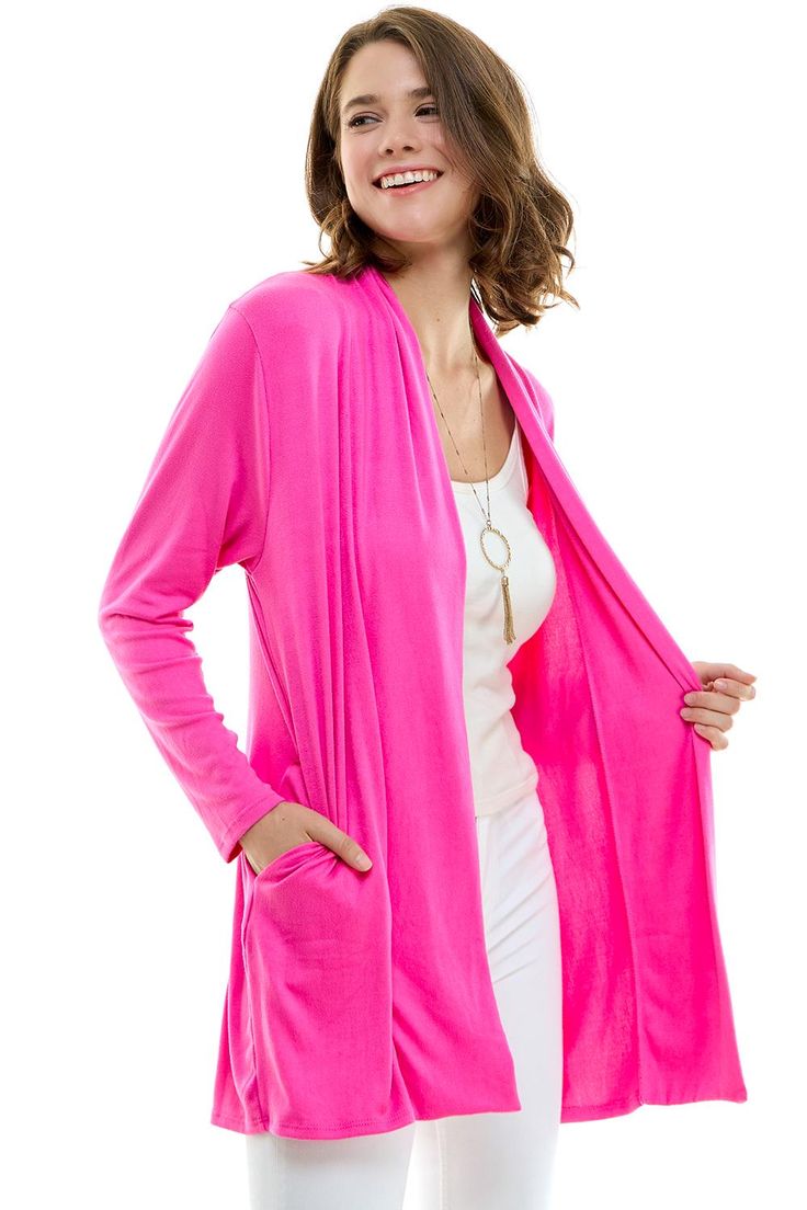 Women's Casual Lightweight Open Front Cardigan and Soft Basic Drape Long Sleeve Sweater Coat * A variety of colors (17 colors) and sizes (S-3XL) * Material: Polyester, Spandex / Lightweight, skin-friendly, soft and comfortable fit. * Match: Goes well with tank top, T-shirt, tops, jeans, skirt, hot pants, casual pants, leggings to elongate your silhouette and flatter your figure * Wash: Machine wash cold / hang dry / hand wash recommended * Occasions: Suitable for casual and formal occasions, suc Pink Solid Color Cardigan For Spring, Pink Solid Color Sweater For Spring, Spring Pink Solid Color Cardigan, Spring Pink Solid Color Sweater, Fitted Long Sleeve Pink Cardigan, Pink Fitted Long Sleeve Cardigan, Pink Long Cardigan For Fall, Solid Color Stretch Long Sleeve Shrug, Long Pink Cardigan For Layering