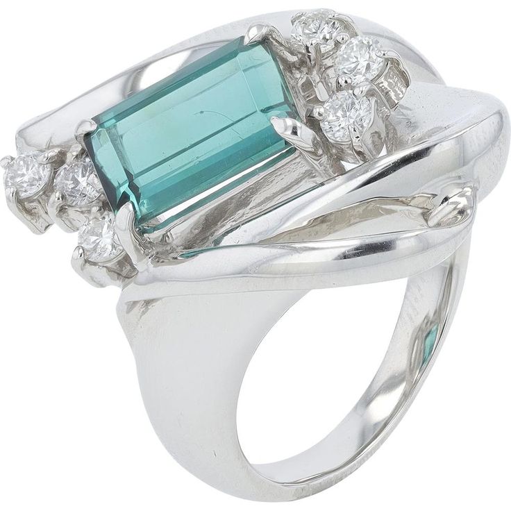 Platinum Ring with 1.64 Carat Emerald Cut Tourmaline and 0.27 Carat Diamond Accents Tourmaline Ring, Platinum Ring, Ethereal Beauty, Sparkle Diamonds, Classic Elegance, Emerald Cut, The Eye, Estate Jewelry, Focal Point