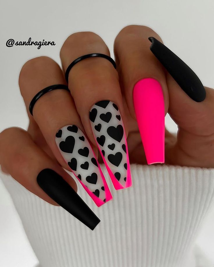 Dope Nail Designs, Neon Nails, Heart Nails, Coffin Nails Designs, Fancy Nails, Dope Nails, Valentine's Day Nails, Valentines Nails, Best Acrylic Nails