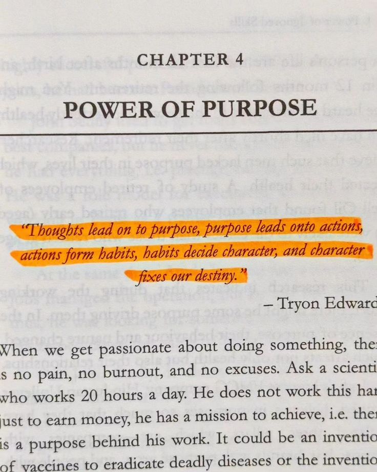 an open book with the words power of purpose highlighted in orange and black text on it