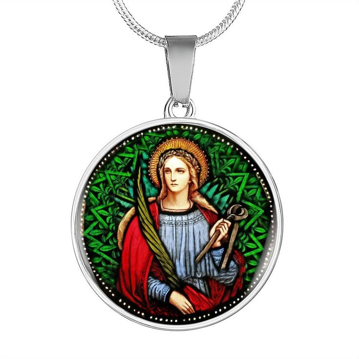 "Saint Agatha pendant necklace, St Agatha gift, Baptism gifts, Godmother gift, Goddaughter gift, Catholic Jewelry, Catholic gift, Cleric gift ➜ Our patent-pending jewelry is made of high quality surgical steel with a shatterproof liquid glass coating and 18k gold finish option. ➜ Our jewelry is personalized in the U.S.A by awesome working moms just like yours! We hire and train working mothers and pay a living wage. We are proud to support strong communities and keep jobs in America! This Jewelr Spiritual Personalized Necklaces, Spiritual Medallion Necklace For Personalized Gift, Spiritual Necklace For Gifts, Spiritual Pendant Necklaces As Gifts, Spiritual Necklaces For Personalized Gift, Spiritual Round Pendant For Gift, Nickel Free Spiritual Jewelry And Charms For Gifts, Nickel-free Spiritual Jewelry And Charms For Gifts, Silver Necklace For Baptism And Mother's Day