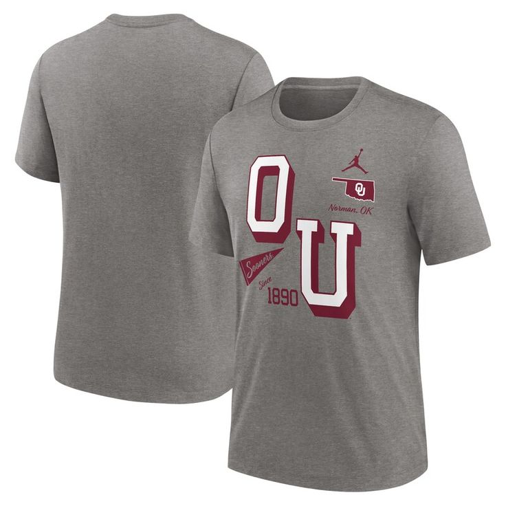 Gear up for game day with a spirited showing in the form of this Oklahoma Sooners Blitz Roll Call T-shirt from Jordan Brand. It features multiple Oklahoma Sooners graphics running across the torso for an unapologetic display of fandom and a classic, casual look that pairs well with any go-to cap or accessory. The tri-blend fabric ensures this tee rests comfortably each time you reach for it. Jordan Shorts, Gameday Couture, Oklahoma Sooners, Team T Shirts, Classic Casual, Outdoor Men, Sports Tees, Jordans For Men, Grey Shorts