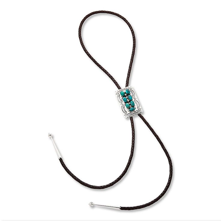 Chaco Canyon Sterling Silver Campitos Turquoise Bolo Necklace  Add a true touch of Southwestern style to your accessories collection with this black leather bolo necklace. It features beautiful blue turquoise set into an elaborate, decorative silver centerpiece handcrafted by Native American artisans.       Approx. 51-7/8"L x 1/4"W     Drop approx. 2-7/16"L x 1-9/16"W     Stamped .925     Black braided leather bolo necklace     Moveable, rectangular, decorative sterling silver centerpiece has 7 bezel-set blue turquoise stones on front side     Sterling silver end caps   Stone Information       All sizes and weights approximate     Stabilized Blue Campitos Turquoise - Oval (7x11mm); mined in Mexico Adjustable Concho Lariat Jewelry, Adjustable Southwestern Lariat Jewelry, Western Style Lariat Jewelry With Adjustable Length, Adjustable Southwestern Jewelry With Cord, Western Style Jewelry With Adjustable Cord For Gift, Western Style Jewelry With Adjustable Cord As A Gift, Artisan Lariat Jewelry With Adjustable Cord, Adjustable Turquoise Concho Necklace, Adjustable Turquoise Concho Necklaces