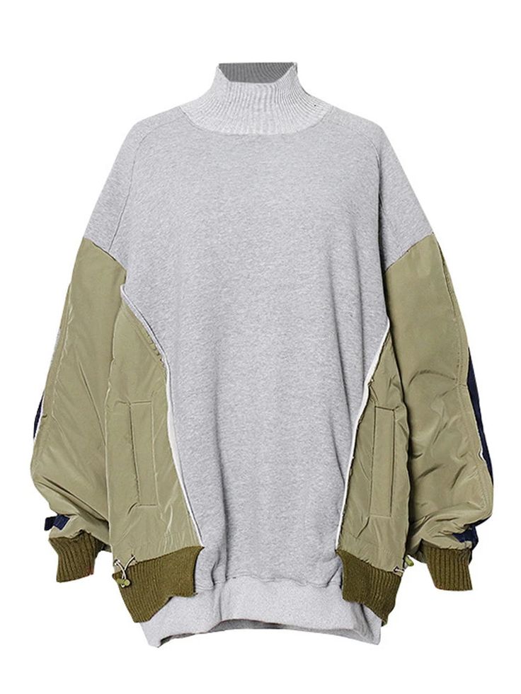 SIZE shoulder:66cm bust:128cm waist:128cm sleeve length:54cm length:78cm Note: 1 inch = 2.54 cm, 1 cm = 0.39 inch Measurement by hands allow 2-3cm errors which is normal Oversized Patchwork Tops For Layering, Oversized Khaki Crew Neck Sweater, Winter Crew Neck Sweater With Splicing, Oversized Khaki Sweater With Crew Neck, Khaki Long Sleeve Sweater With Ribbed Cuffs, Khaki Tops With Ribbed Cuffs For Winter, Khaki Long Sleeve Sweatshirt With Ribbed Cuffs, Layering Long Sleeve Patchwork Sweater, Oversized Long Sleeve Tops With Splicing