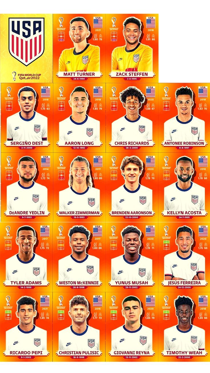 ALL STICKERS USA PANINI FIFA WORLD CUP QATAR 2022 Panini World Cup 2022, Stickers Usa, Football Players Names, Soccer Team Shirts, Football World Cup 2022, Fifa Qatar, Usa World Cup, World Cup Groups, Word Cup