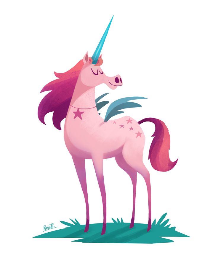 a pink unicorn standing on top of grass