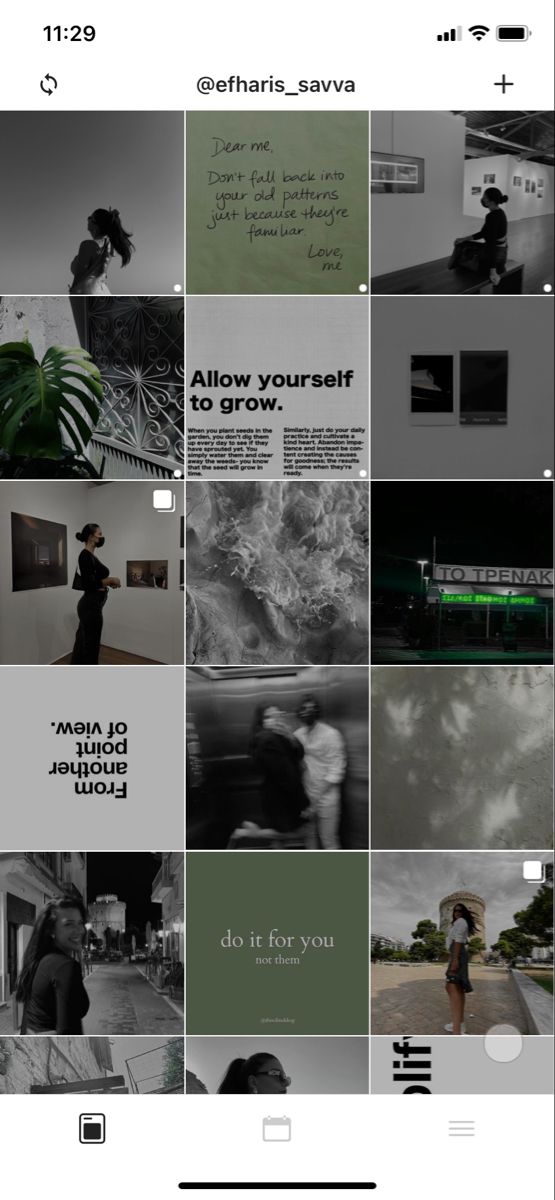 an iphone photo collage with black and white images on the bottom, green text below