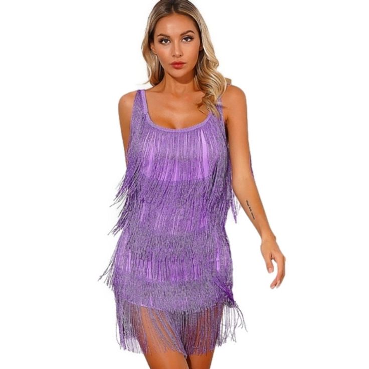 Nwot This Uniquely Designed Dress With Purple And Silver Threaded Fringe Is The Perfect New Addition To Your Wardrobe. The Front's Scoop Neckline Is Complimented With A Plunging Back To Show Off Your Back And Shoulders. Zipper Enclosure. Color: Purple (With Silver Thread In Fringe) Size: Large (Approximate Pit To Pit 18.5" W/O Stretch) Thank You For Looking And Sharing Smoke-Free Home Don't Forget To Bundle To Save The Dress Is Cute, Trendy And Sexy For Summer, Spring And Fall. You Can Dress Up Elegant Flapper Dress For Club And Party Season, Glamorous Summer Evening Flapper Dress, Summer Purple Sequin Dress For Night Out, Purple Sequin Dress For Summer Night Out, Summer Night Out Purple Sequin Dress, Glamorous Summer Flapper Dress For Night Out, Elegant Summer Flapper Dress For Party, Elegant Summer Party Flapper Dress, Glamorous Spring Flapper Party Dress