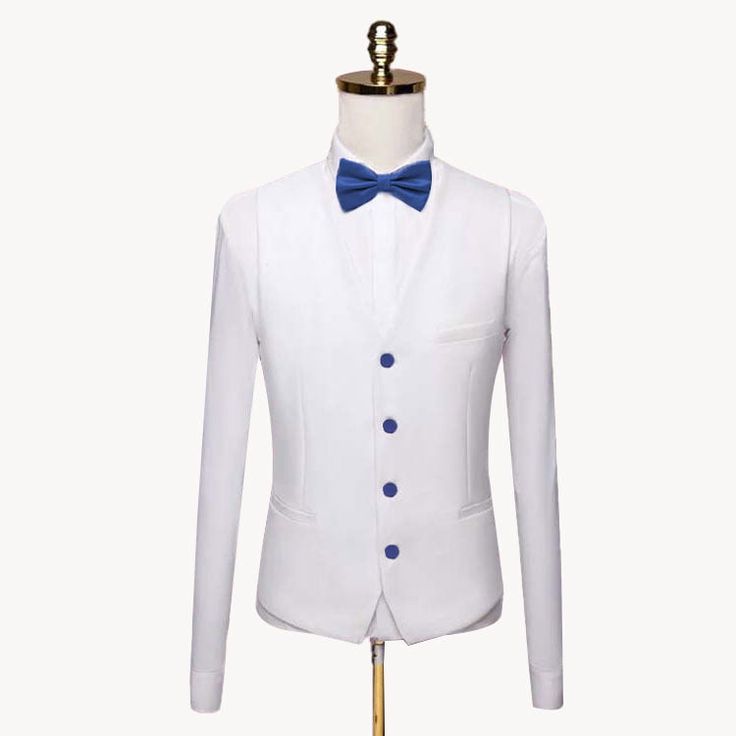 Package Includes: 1 x Jacket - 1 x Waistcoat - 1 x Pant

Meticulously handcrafted by our skilled artisans, the custom white and blue tuxedo is a testament to our unwavering commitment to exceptional craftsmanship. The crisp white fabric serves as the canvas for the vibrant blue accents, creating a striking visual contrast that is sure to turn heads and make a lasting impression. Designed to fit like a dream, this tuxedo offers a tailored silhouette that exudes confidence and style. Every stitch White Slim Fit Tuxedo Suit, White Long Sleeve Tuxedo For Party, White Slim Fit Tuxedo With Notch Lapel, White Long Sleeve Suit With Single Button, White Slim Fit Long Sleeve Blazer, White Fitted Blazer For Wedding, White Slim Fit Blazer For Work, Spring Fitted Single Breasted Tuxedo, Spring Fitted Single-breasted Tuxedo