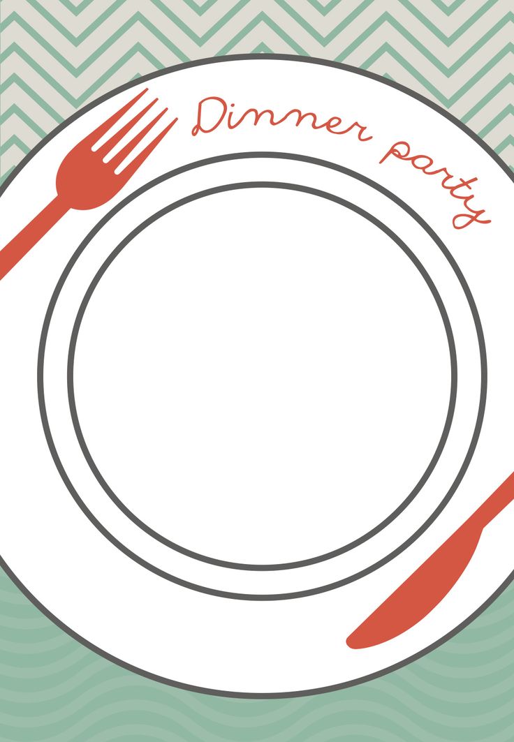 a dinner plate with a fork and knife on it that says dinner party written in red