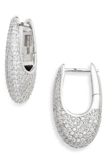 Pavé cubic zirconia illuminate the chubby silhouette of these evening-ready hoop earrings. 1" drop; 1/8" width Hinge with snap-post closure 14k-gold layer or platinum layer/cubic zirconia Imported Cruise Outfits, Silver Earrings, Cubic Zirconia, Silver Tone, Platinum, Jewelry Earrings, Hoop Earrings, Nordstrom, Women Jewelry