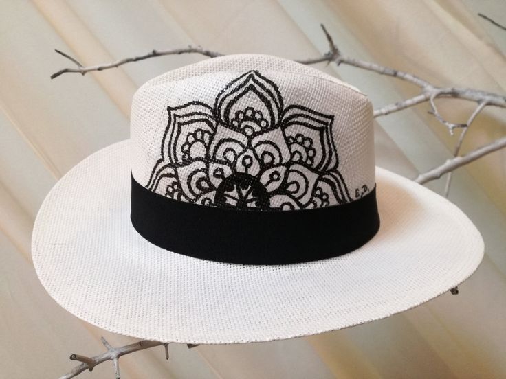 Straw Hat, Genuine Panama Summer Hand Painted Hat with Mandala design, Special Hat for the Beach, Greek Designer, Summer party, Greek Design White Bohemian Panama Hat With Flat Brim, White Summer Festival Hat Bands, White Summer Festival Hat Band, White Flat Brim Straw Hat For Festivals, White Fedora Panama Hat For Festivals, Adjustable White Panama Hat For Festivals, Adjustable White Panama Hat For Festival, White Fedora With Short Brim For Festivals, White Short Brim Fedora For Festival