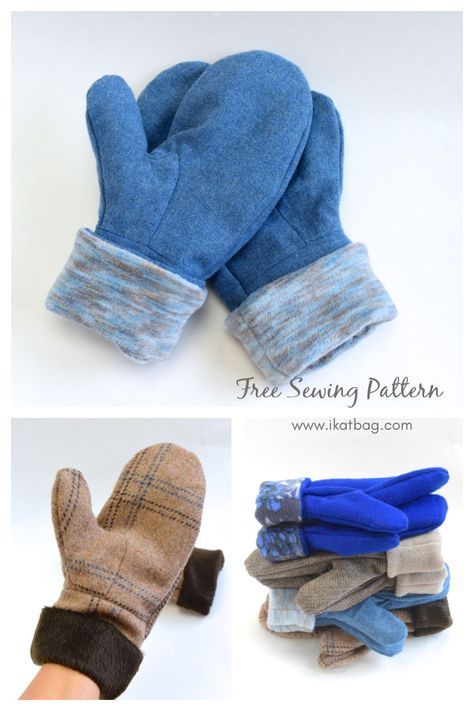 four different images of mittens and gloves with text overlay that says free sewing pattern