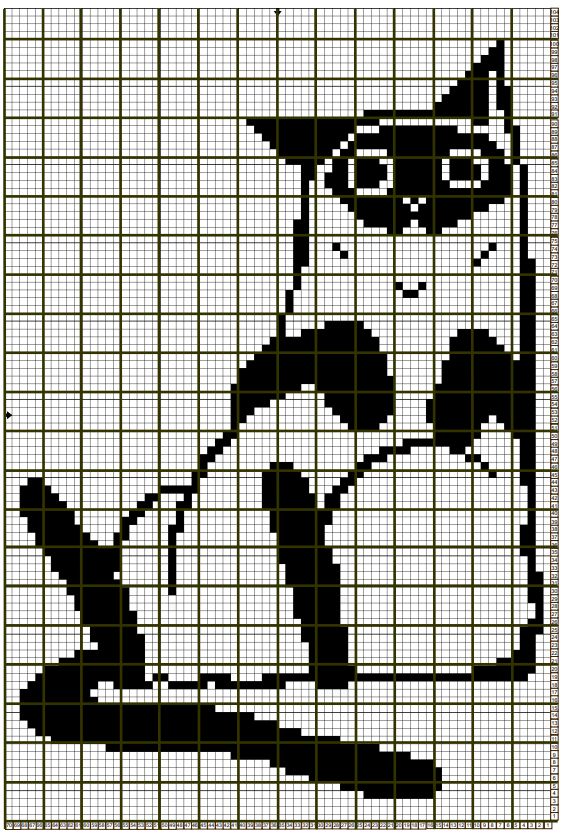 a cross stitch pattern with a black and white cat