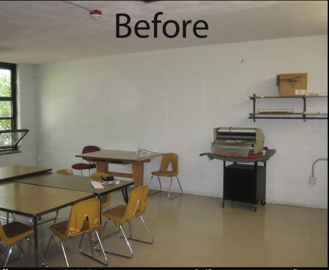 an empty classroom with desks and chairs before and after the remodeling