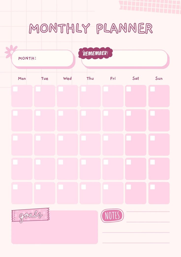 a pink planner with the words, month and date on it