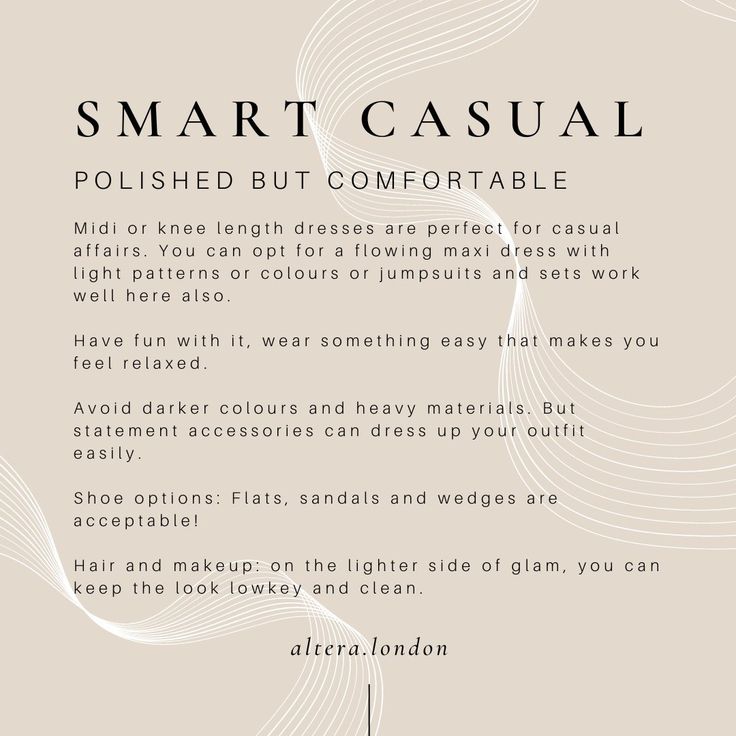 a poster with the words smart casual, polished but comfortable written in black and white