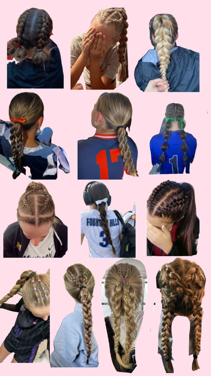 Soccer hairstyles #soccer #soccergirl #socceraesthetic #soccerhair #hair #hairstyles #love Cute Hairstyles Soccer, Unique Soccer Hairstyles, Hair Inspo For Soccer, Hair Styles For Netball, Cool Sporty Hairstyles, Game Day Soccer Hairstyles, Soccer Hairstyles For Medium Hair, Hair Ideas For Soccer, Best Soccer Hairstyles