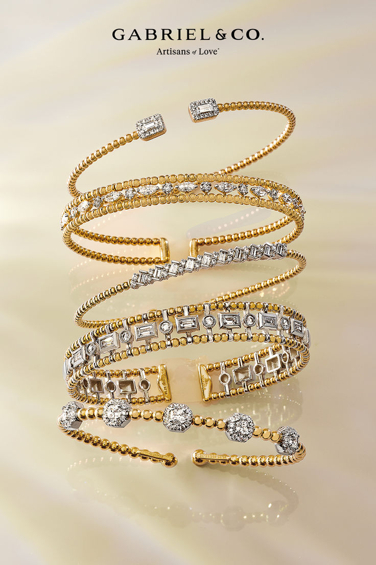 Sparkle and shine with our stunning Bujukan collection cuff and bangle bracelets, ideal for any occasion. ✨

Featured Styles:
BG4711-62Y44JJ
BG4716-62Y44JJ
BG4705-62M44JJ
BG4780-62M44JJ
BG4866-62M45JJ

#gabrielandco #gabrielNY #gabrielandcostyle #classicjewelry #contemporarystyle #jewelrydesigns #charm #elegance #diamonds Diamond Charm Bracelet, Jewelry Tips, Sparkle And Shine, Diamond Charm, Pretty Bracelets, Classic Jewelry, Fine Jewelry Collection, Rings Necklaces, Bangle Bracelets